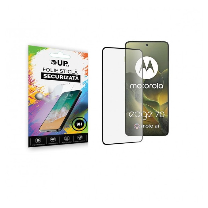Folie Sticla Securizata Upzz® Compatibila Cu Motorola Edge 70, Transparenta Cu Rama Neagra, Full Glue