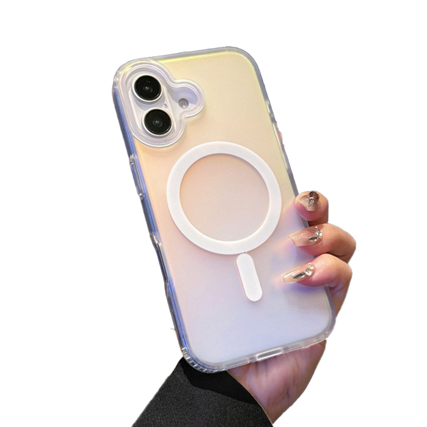 Husa pentru Apple iPhone 17, Magsafe, Antisoc, Schimbare Culoare din Unghiuri Diferite, Textura Mata, Multicolor/Alb