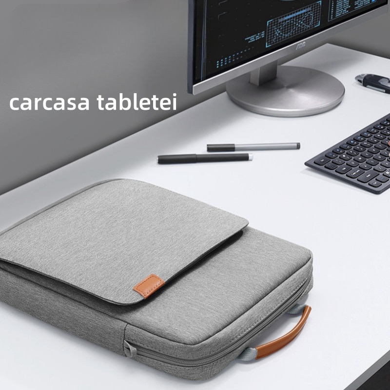 Geanta de umar pentru tablete, 13 inch, capacitate mare, curea de umar reglabila, material din panza Oxford, rezistent la uzura / impermeabil / rezistent la socuri, usor de transportat, gri