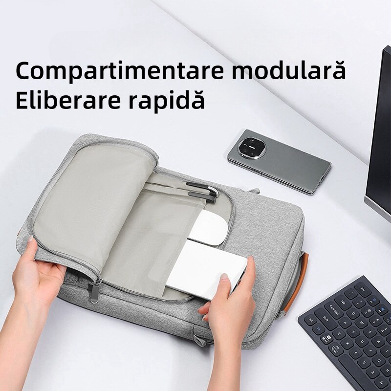 Geanta de umar pentru tablete, 13 inch, capacitate mare, curea de umar reglabila, material din panza Oxford, rezistent la uzura / impermeabil / rezistent la socuri, usor de transportat, gri