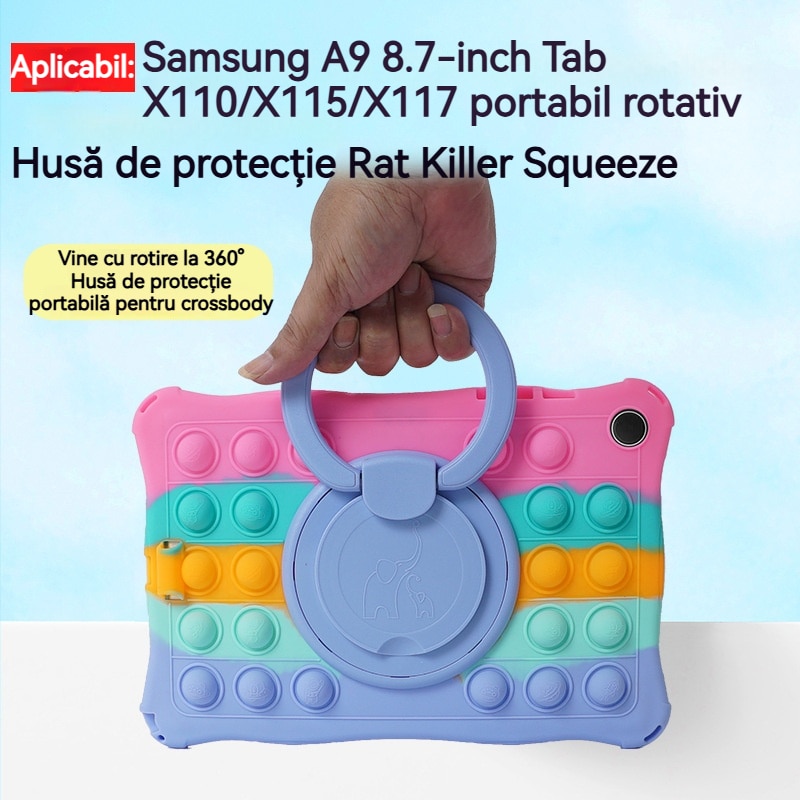 Husa tableta pentru Samsung A9, Husa de protectie pentru tableta, Fudisenn®, compatibila cu Samsung A9, Tab X110/X115/X117 de 8,7 inchi, rezistenta la socuri, la cadere, decompresie,, cu curea de umar, stylus, silicon, albastru