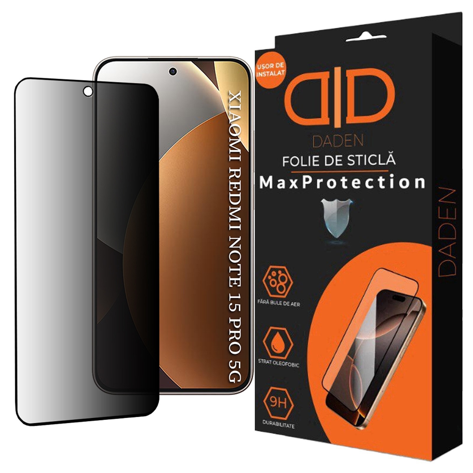 Folie Sticla Privacy pentru Xiaomi Redmi Note 15 Pro 5G Daden MaxProtection, Full Cover, Protectie Profesionala, Ultra Rezistenta, Calitate Premium
