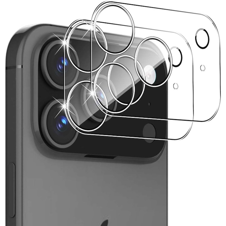 Protector de lentila pentru camera pentru iPhone 17 Pro, sticla securizata 9H, antizgarieturi, compatibil cu carcasa, nu afecteaza fotografiile nocturne, HD Clear, MDUG®, pachet de 2, transparent