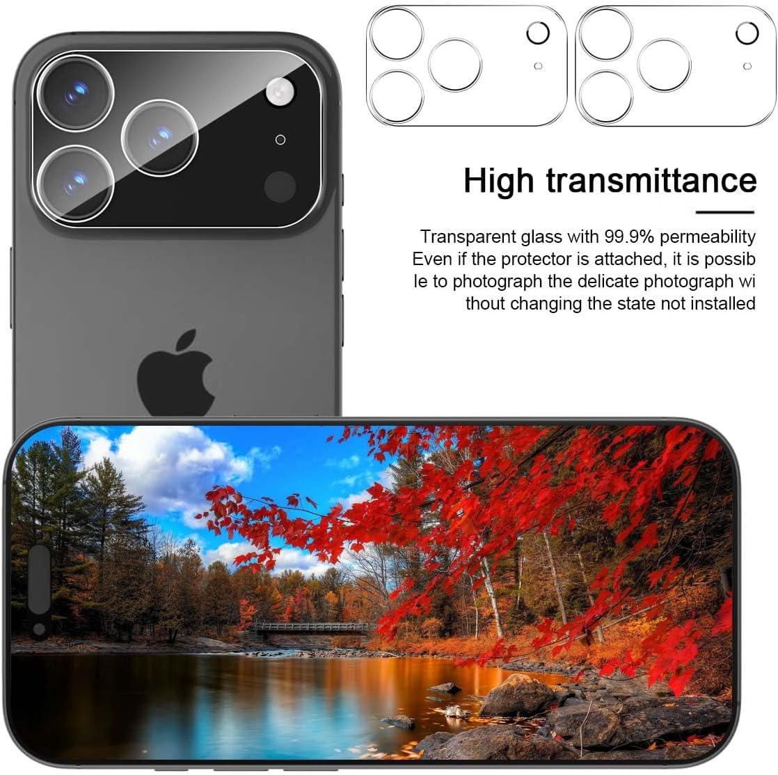 Protector de lentila pentru camera pentru iPhone 17 Pro, sticla securizata 9H, antizgarieturi, compatibil cu carcasa, nu afecteaza fotografiile nocturne, HD Clear, MDUG®, pachet de 2, transparent