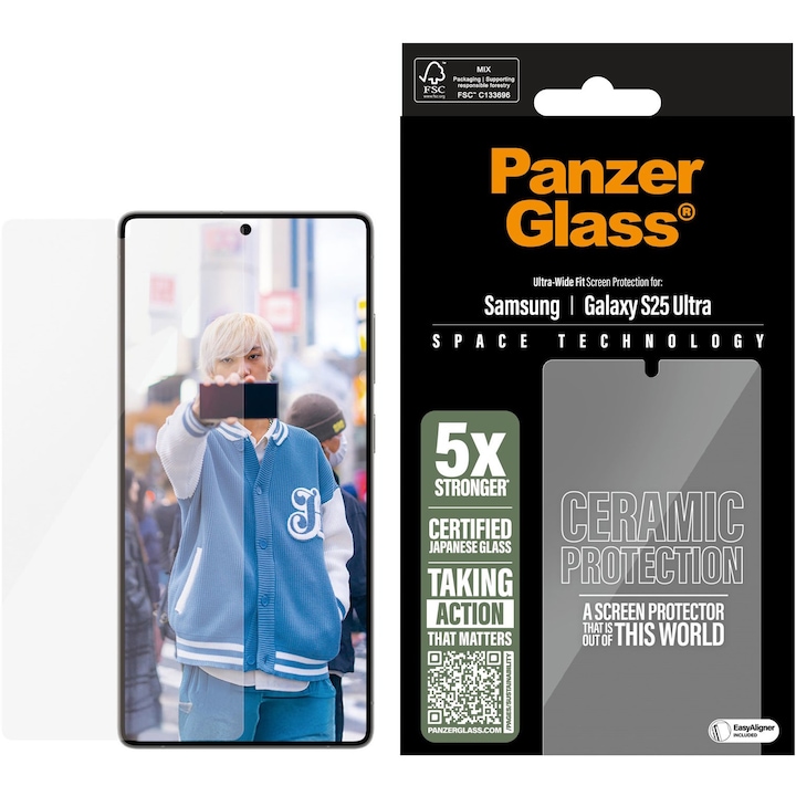 Folie de protectie sticla PanzerGlass Ceramic UWF cu aplicator pentru Samsung Galaxy S25 Ultra, Transparent