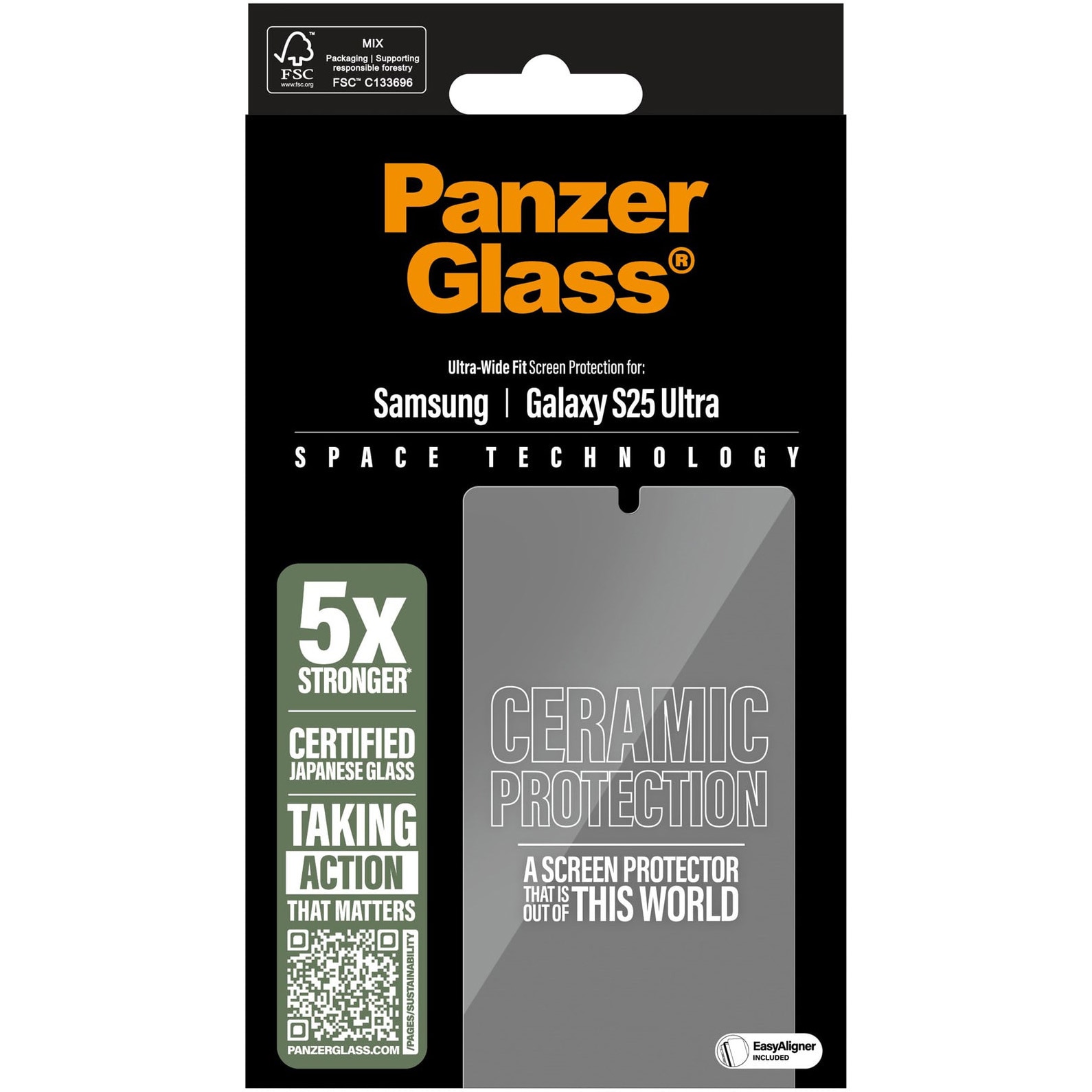 Folie de protectie sticla PanzerGlass Ceramic UWF cu aplicator pentru Samsung Galaxy S25 Ultra, Transparent