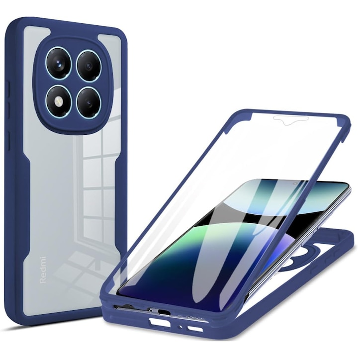 Set 360: Husa cu folie integrata pentru Xiaomi Redmi Note 15 4G, 5G Protectie 360 fata / spate - albastru