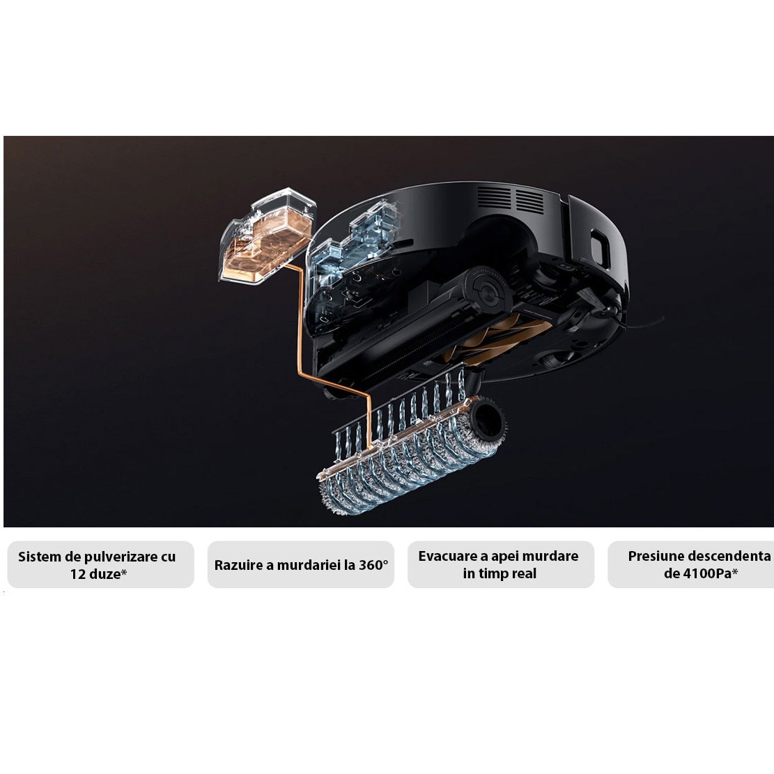 Robot aspirator si mop MOVA Z60 Ultra Roller Complete, 28.000Pa, auto-curatare, DuoBrush anti-incurcare, statie inteligenta, Negru