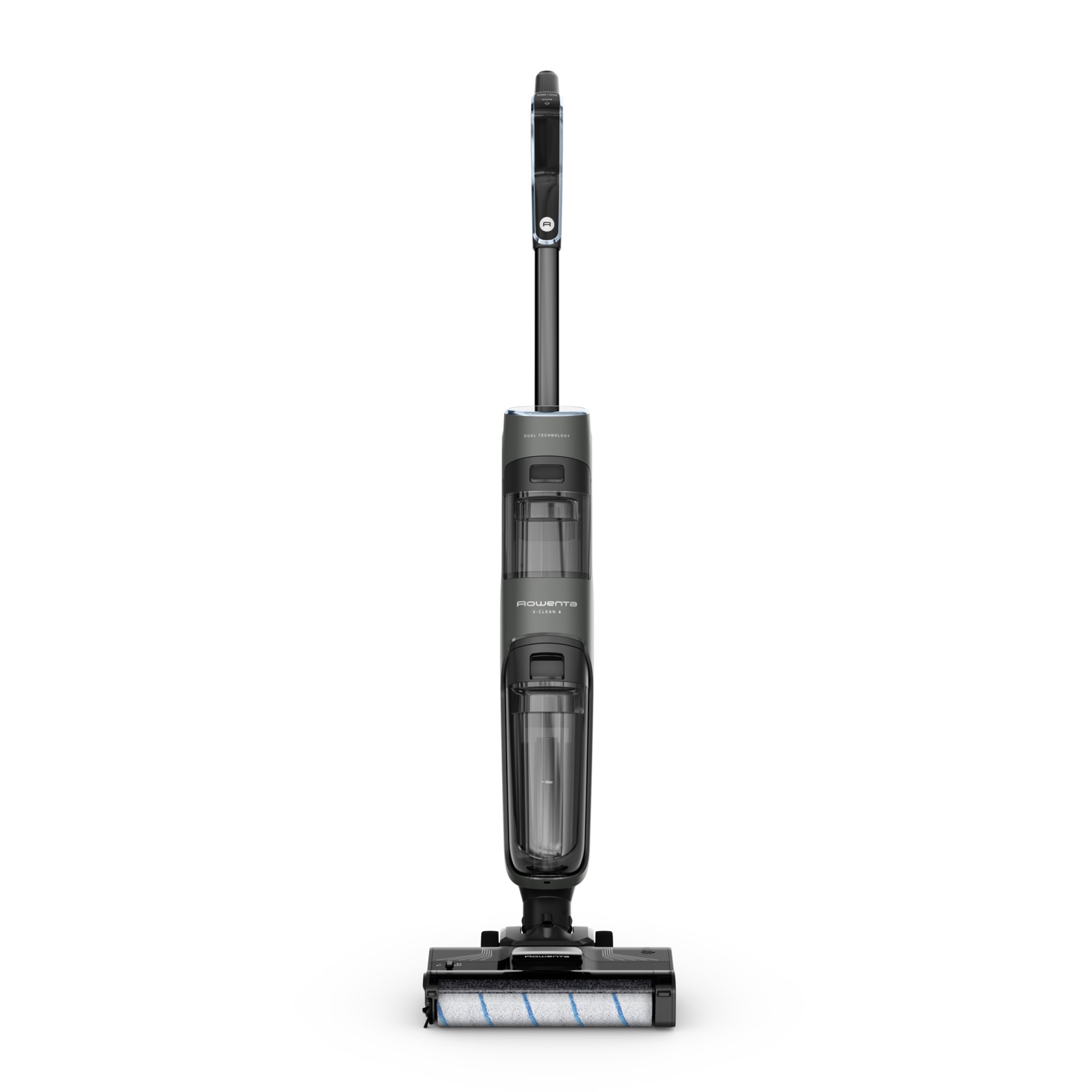 Aspirator vertical cu spalare Rowenta X-Clean 4 GZ5035WO, 200W, 425 RPM, Autonomie 50 minute, Baza de incarcare, Compatibil cu detergentii, Functie autocuratare, Gri/Negru