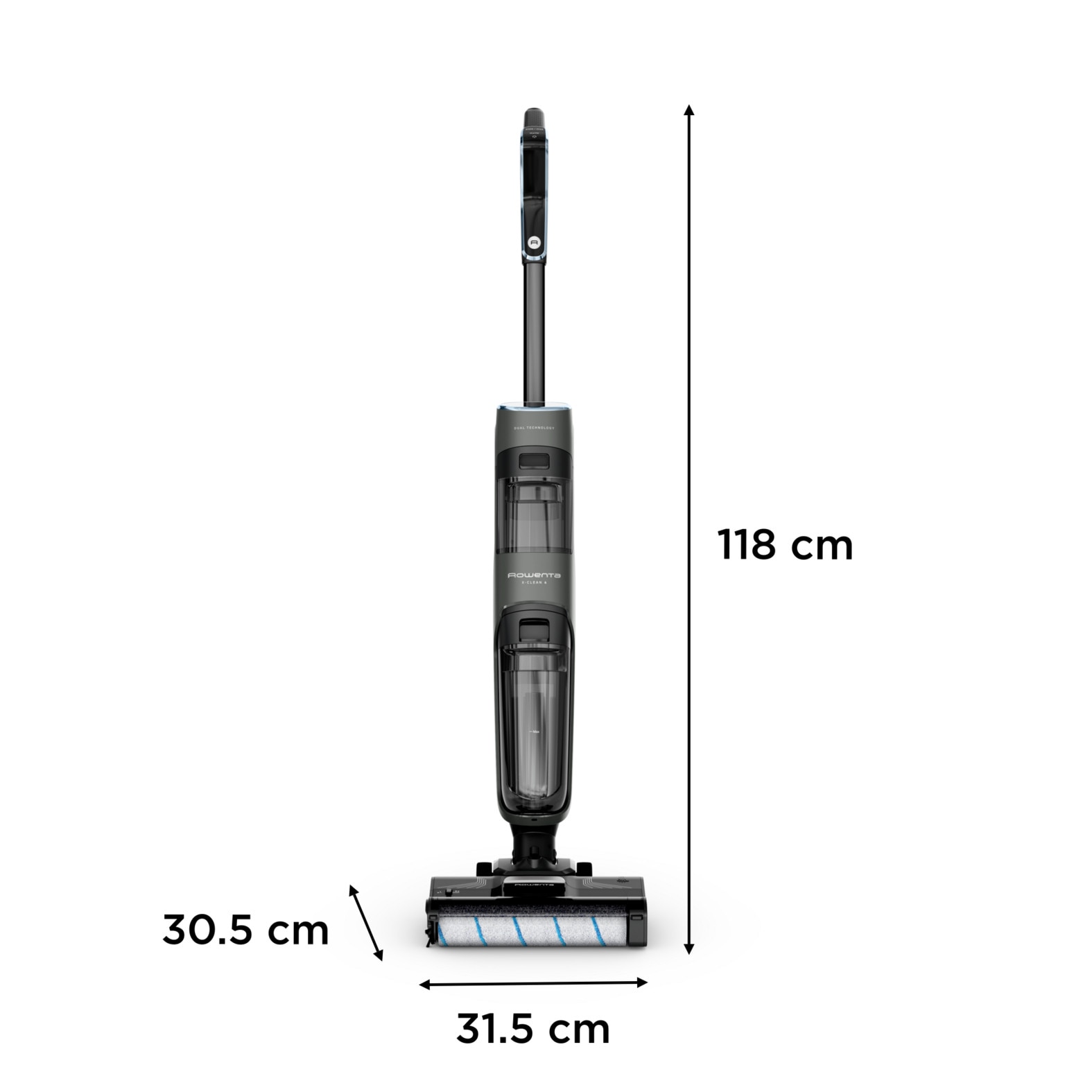 Aspirator vertical cu spalare Rowenta X-Clean 4 GZ5035WO, 200W, 425 RPM, Autonomie 50 minute, Baza de incarcare, Compatibil cu detergentii, Functie autocuratare, Gri/Negru