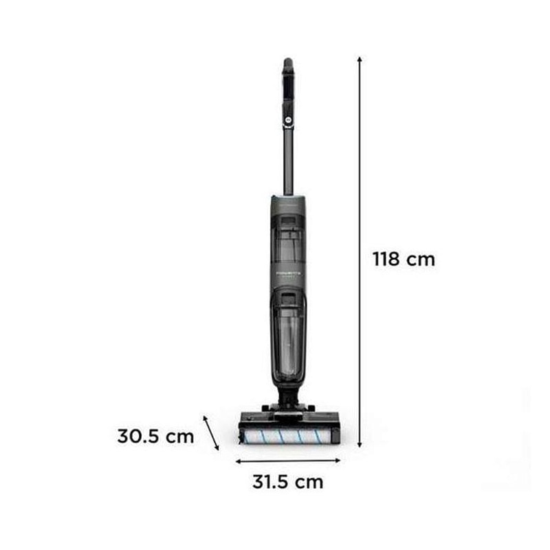 Aspirator vertical cu spalare Rowenta X-Clean 4 GZ5035WO, 200W, 425 RPM, Autonomie 50 minute, Baza de incarcare, Compatibil cu detergentii, Functie autocuratare, Gri/Negru