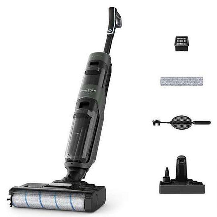 Aspirator vertical cu spalare Rowenta X-Clean 4 GZ5035WO, 200W, 425 RPM, Autonomie 50 minute, Baza de incarcare, Compatibil cu detergentii, Functie autocuratare, Gri/Negru