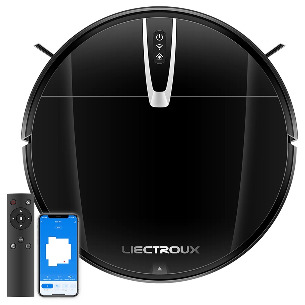 Aspirator robot Liectroux V3S Pro, aspiratie 4000Pa, curatare umeda si uscata, navigare harta 2D, WiFi, negru, 320x320x78mm