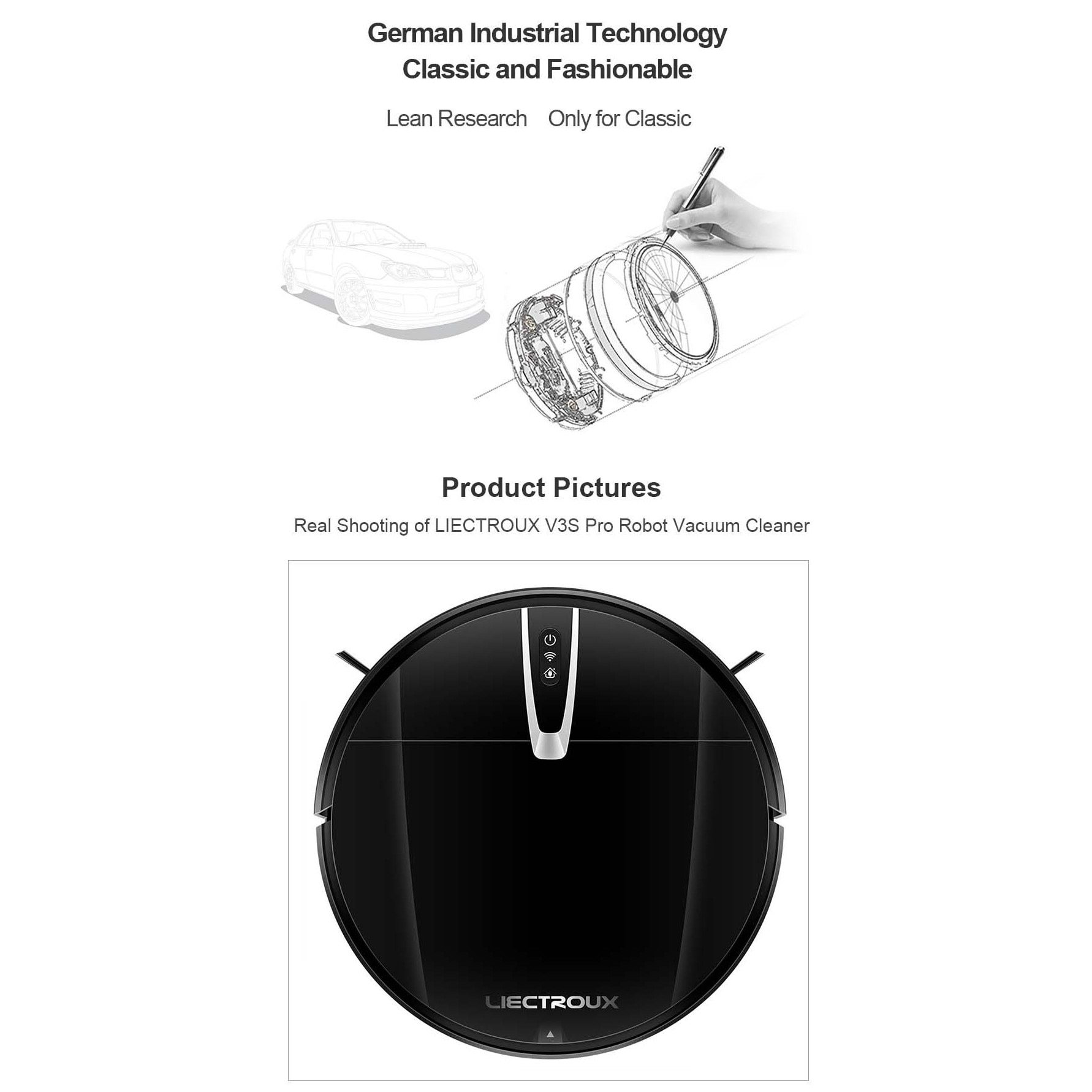 Aspirator robot Liectroux V3S Pro, aspiratie 4000Pa, curatare umeda si uscata, navigare harta 2D, WiFi, negru, 320x320x78mm