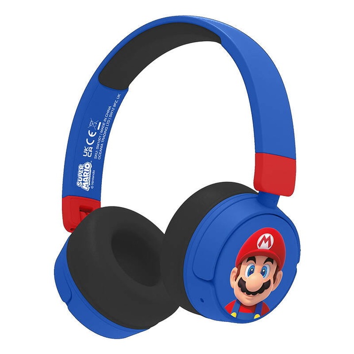 Casti cu fir Super Mario, OTL Technologies, Bluetooth, microfon, albastru