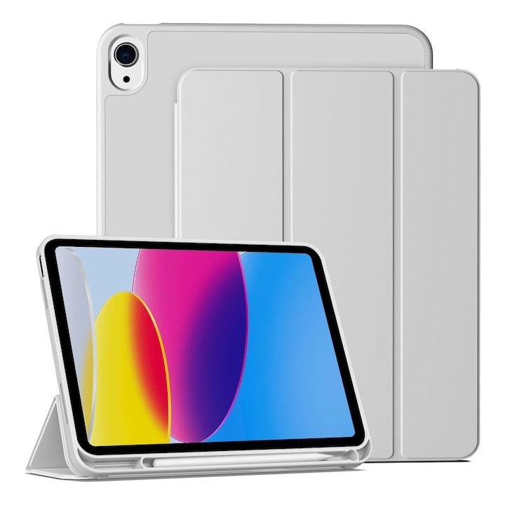 Husa Inteligenta compatibila cu Apple iPad 10th 10.9", Unghiuri Ajustabile, Gri