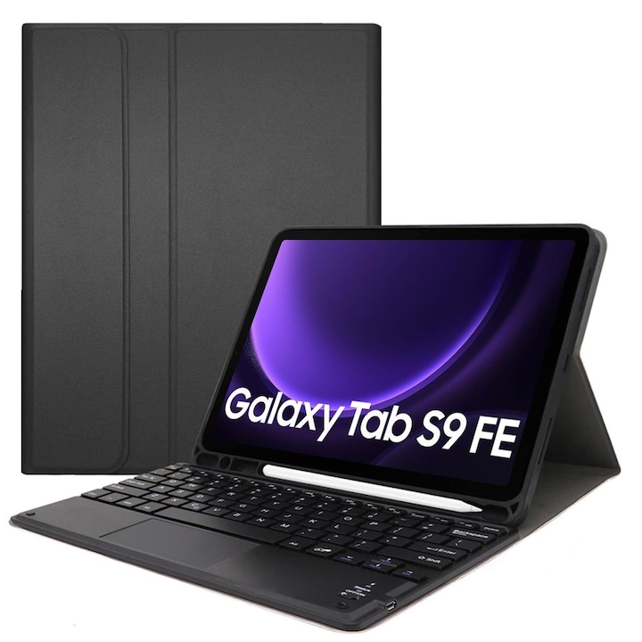 Husa cu tastatura Bluetooth si touchpad pentru Galaxy Tab S9 FE (neagra)