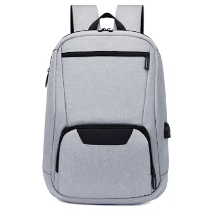 Rucsac laptop 15.6" smart casual impermeabil, cu port USB, Escalate, 46x30x10 cm, Gri deschis