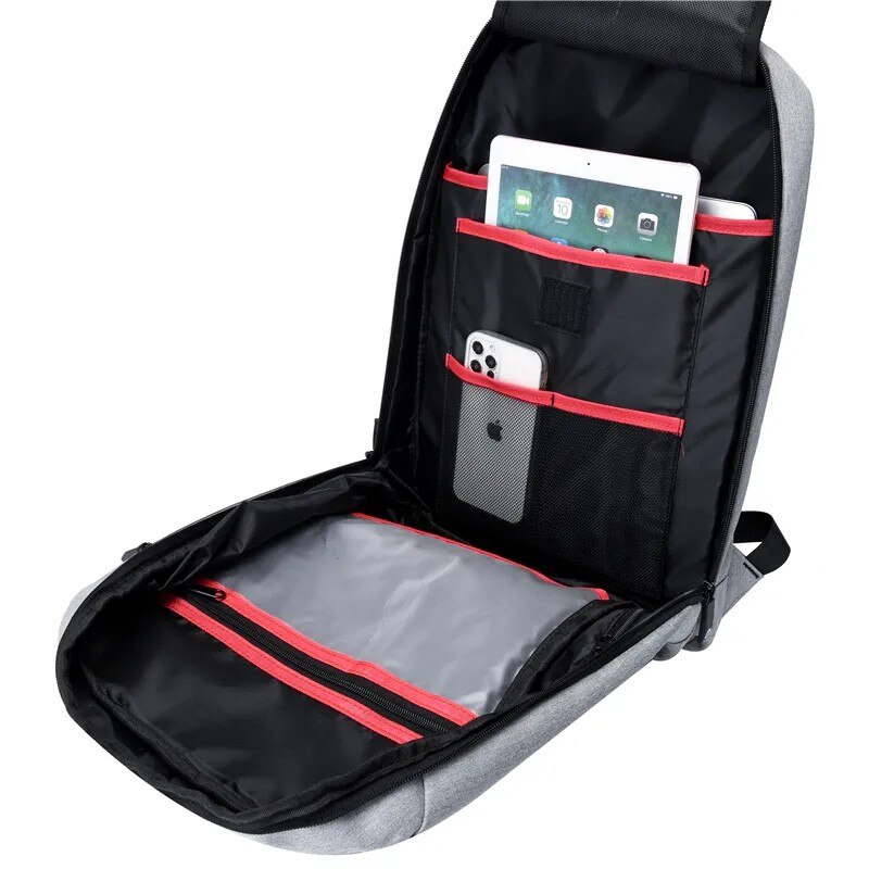 Rucsac laptop 15.6" smart casual impermeabil, cu port USB, Escalate, 46x30x10 cm, Gri deschis