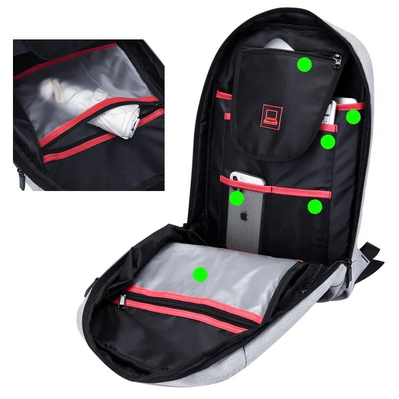 Rucsac laptop 15.6" smart casual impermeabil, cu port USB, Escalate, 46x30x10 cm, Gri deschis