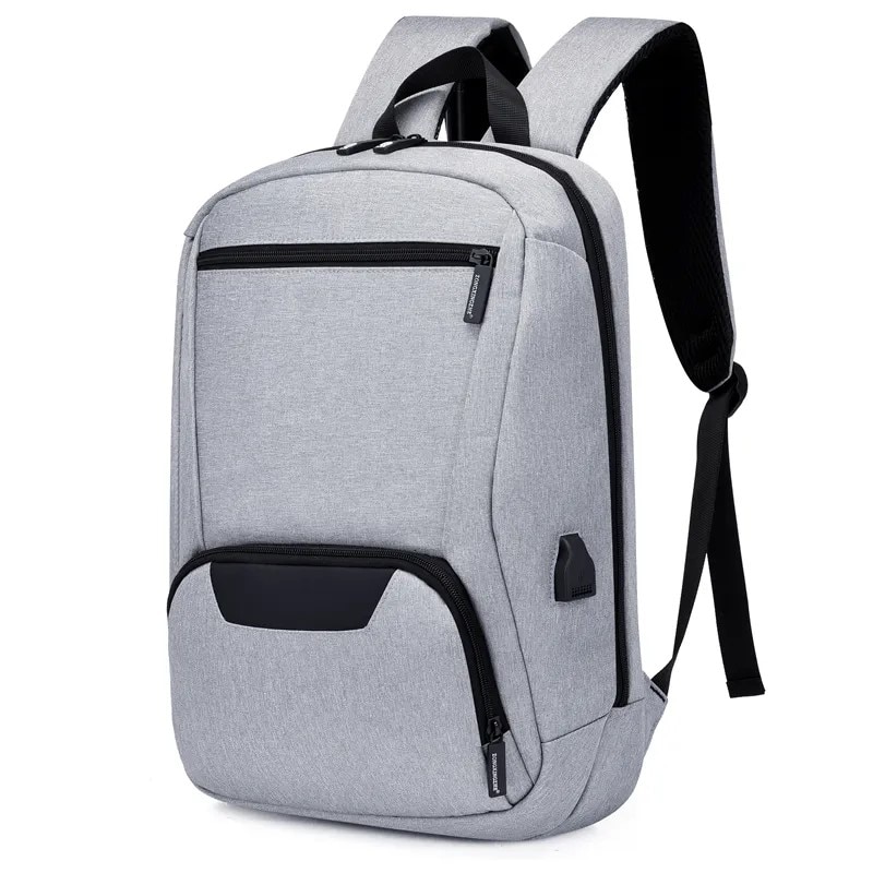 Rucsac laptop 15.6" smart casual impermeabil, cu port USB, Escalate, 46x30x10 cm, Gri deschis