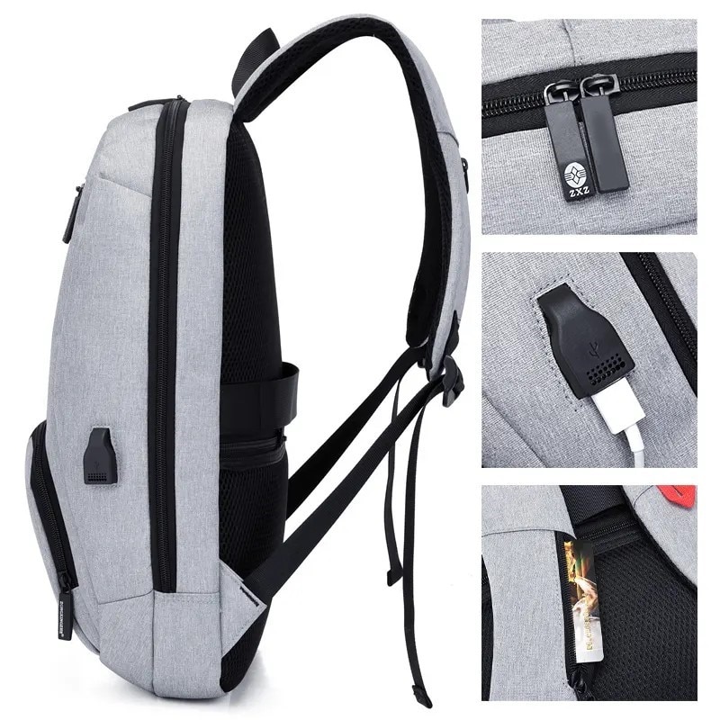 Rucsac laptop 15.6" smart casual impermeabil, cu port USB, Escalate, 46x30x10 cm, Gri deschis