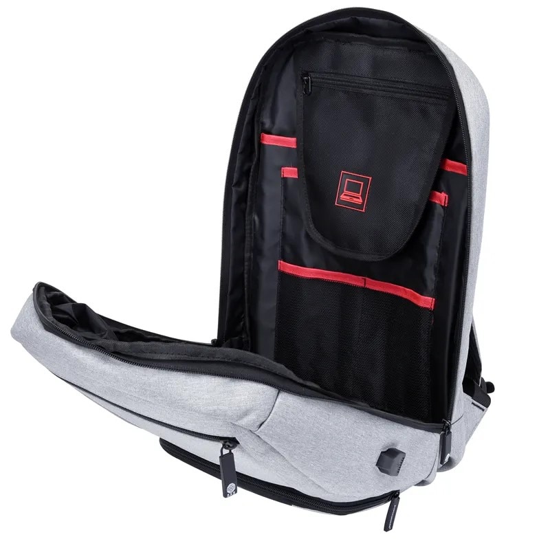 Rucsac laptop 15.6" smart casual impermeabil, cu port USB, Escalate, 46x30x10 cm, Gri deschis