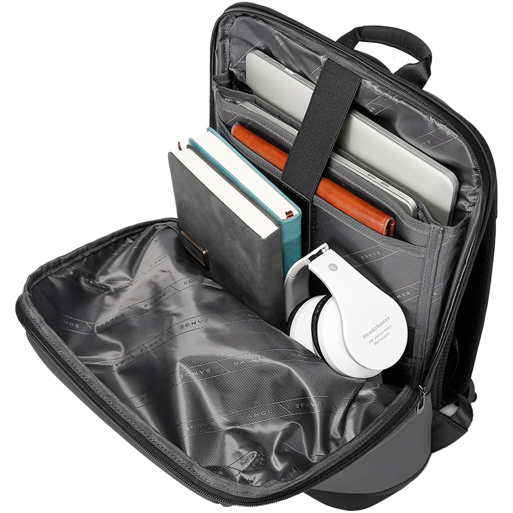 Rucsac laptop 15.6 inch, compartiment tableta, rezistent la stropi de apa, buzunar antifurt, sistem fixare pe valiza, BANGE, BG2913GY, Gri