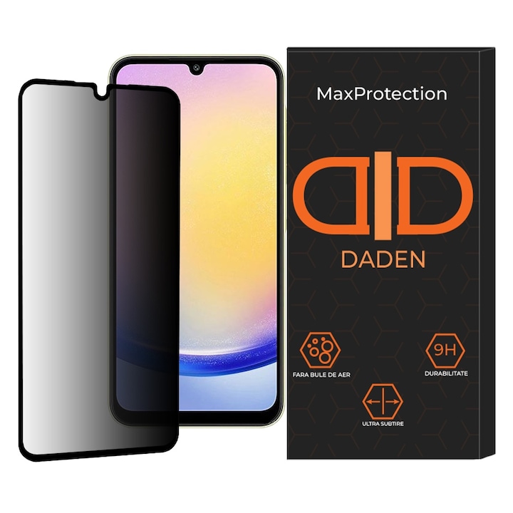 Folie Sticla pentru Samsung Galaxy A25 Privacy Daden MaxProtection, Full Cover, Protectie Profesionala, Ultra Rezistenta, Calitate Premium