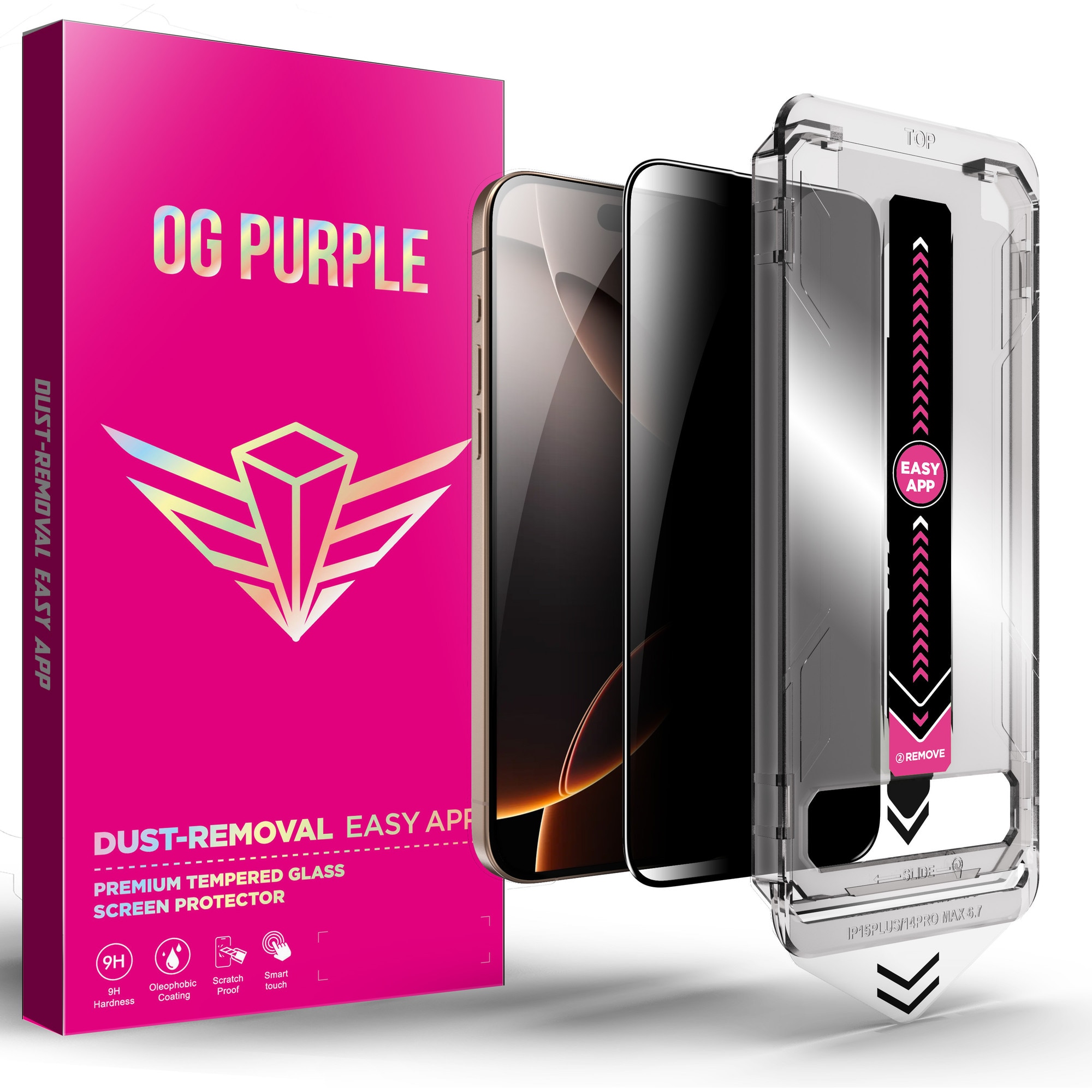 Folie de Protectie Privacy OG Purple compatibila iPhone 17, cu Kit de Aplicare Instanta si Functie Automata de Indepartare a Prafului, Ultra Claritate HD