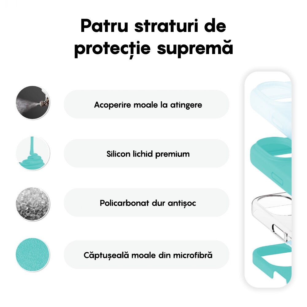 Husa CASEY STUDIOS™ compatibila cu iPhone 16, Soft Silicone Premium, Microfibra in Interior, Turcoaz, de Protectie, Ultra Slim, pentru Incarcare Wireless, Margini Ridicate de Protectia Ecranului si a Camerelor