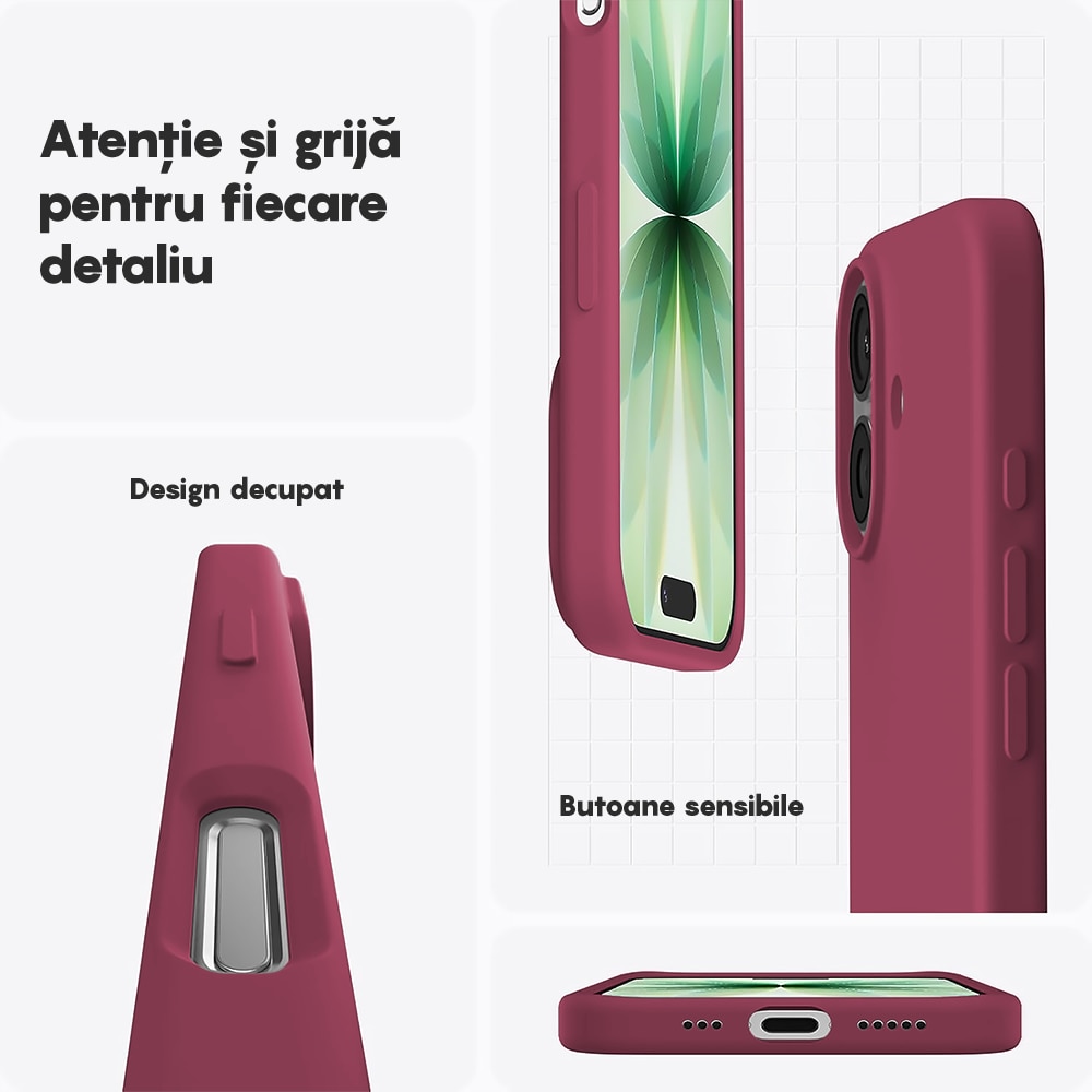 Husa CASEY STUDIOS™ pentru Apple iPhone 17, Soft Silicone Premium, Microfibra in Interior, de Protectie, Ultra Slim, pentru Incarcare Wireless, Margini Ridicate pentru Protectia Ecranului si a Camerelor, Bordeaux