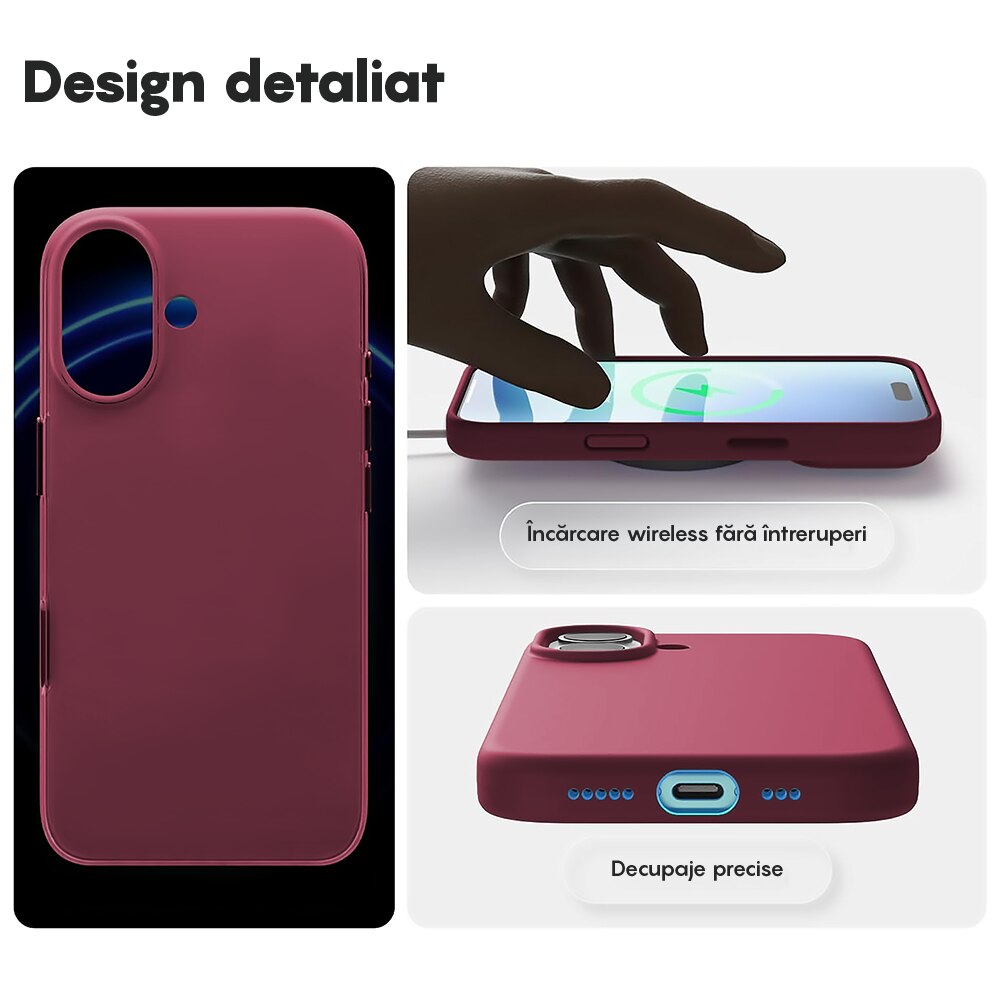 Husa CASEY STUDIOS™ pentru Apple iPhone 17, Soft Silicone Premium, Microfibra in Interior, de Protectie, Ultra Slim, pentru Incarcare Wireless, Margini Ridicate pentru Protectia Ecranului si a Camerelor, Bordeaux