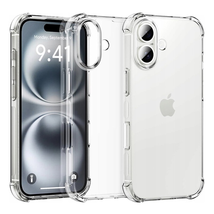 Husa protectie Mat-Tech compatibila cu iPhone 17, Margini ridicare camera, Colturi anti-soc, Decupaje Precise, Rezistenta la impact, Transparenta