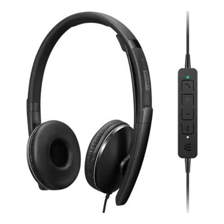 Casti cu fir Lenovo ANC Gen 2, microfon, USB-C, 1,7m, negru
