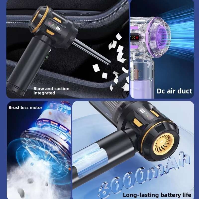 Aspirator portabil doua-in-unu, Aiorber, aspirator si suflanta combinate, motor fara perii,16.000 Pa,2000 mAh, afisaj digital, design usor, golire cu o singura atingere, negru