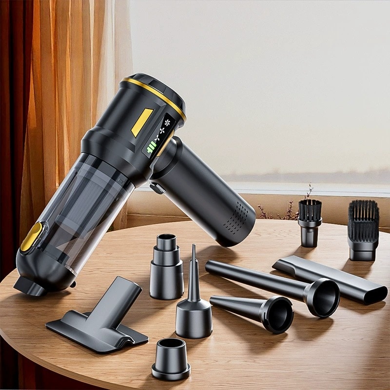 Aspirator portabil doua-in-unu, Aiorber, aspirator si suflanta combinate, motor fara perii,16.000 Pa,2000 mAh, afisaj digital, design usor, golire cu o singura atingere, negru