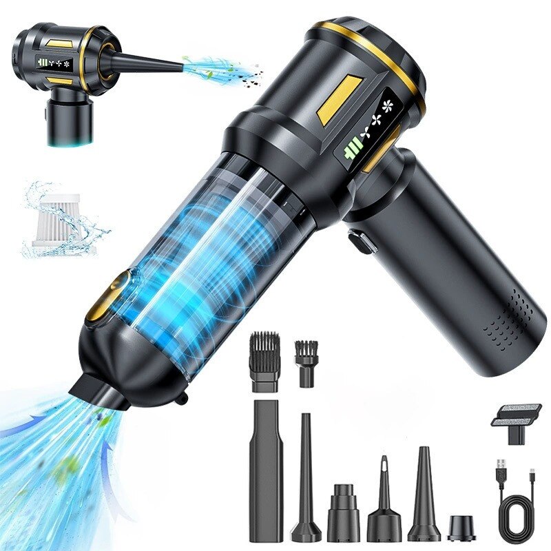 Aspirator portabil doua-in-unu, Aiorber, aspirator si suflanta combinate, motor fara perii,16.000 Pa,2000 mAh, afisaj digital, design usor, golire cu o singura atingere, negru