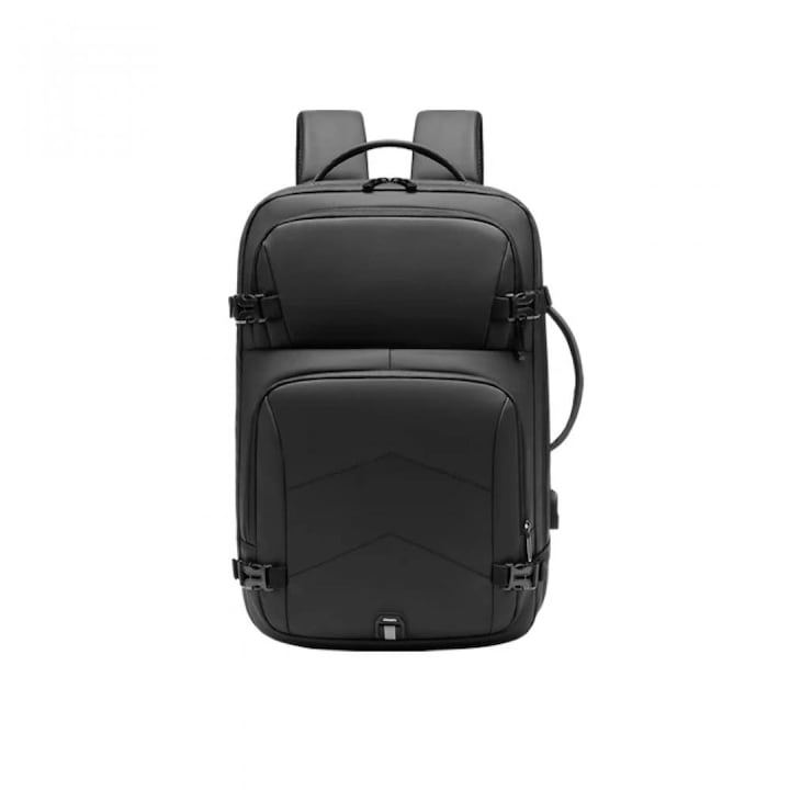 Rucsac pentru laptop 15.6 inch, MingLu, 20-39L, port USB, impermeabil, unisex, dimensiuni 320 x 110 x 450, negru