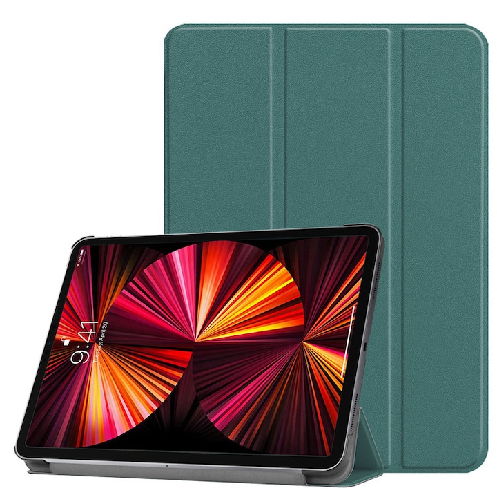 Carcasa de protectie pentru Lenovo Tab M11/Tab K11 LTE 11-inch 2024 TB330FU, suport subtire, carcasa de tableta Tri-Fold Hard Shell, suport auto Wake/Sleep, verde inchis