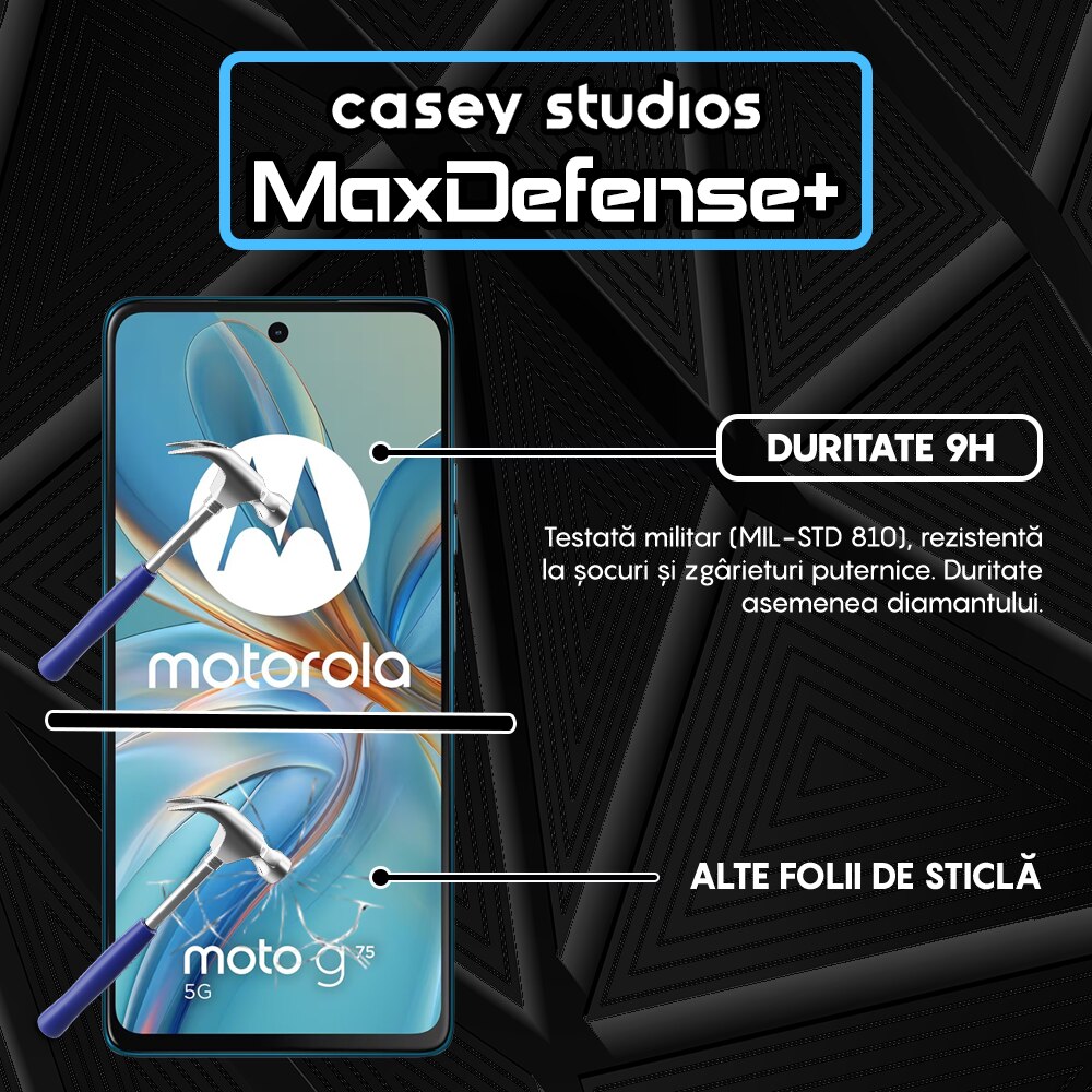 Folie Sticla CASEY STUDIOS™ compatibila cu Motorola Moto G75 5G, Full Cover 3D, Full Glue, Duritate Militara, Ultra HD, Anti Socuri, Anti Zgarieturi, Margini Negre