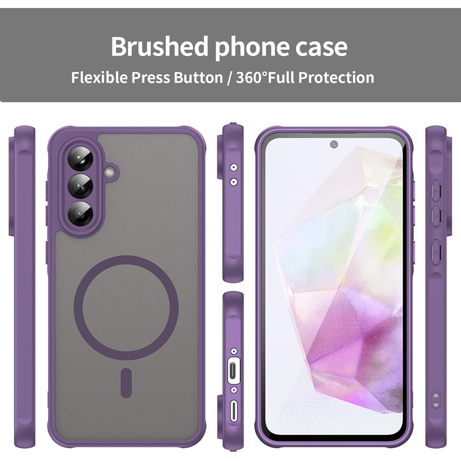 Husa Matte MagSafe pentru Samsung Galaxy A36, protectie completa, contur mov