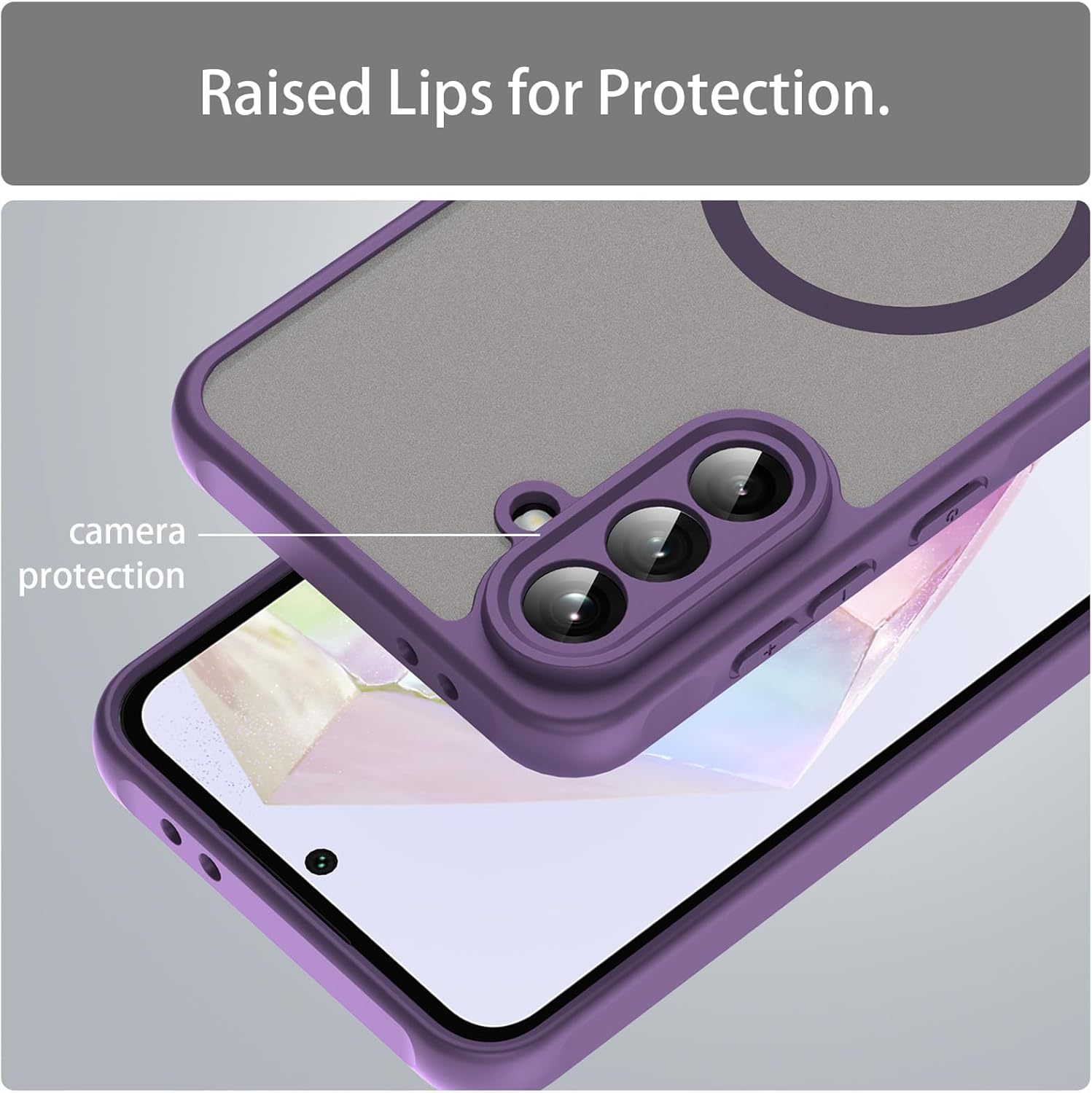 Husa Matte MagSafe pentru Samsung Galaxy A36, protectie completa, contur mov