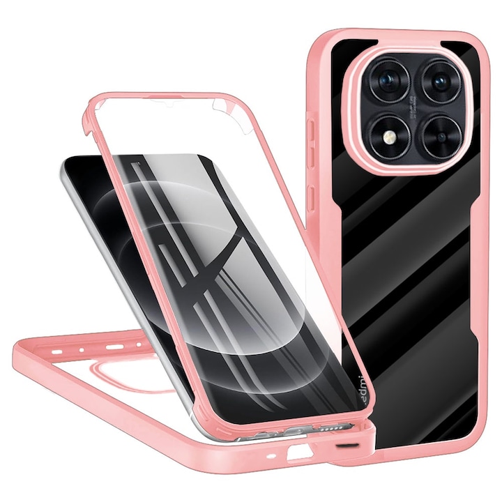 Pachet 360: Husa cu folie integrata pentru Xiaomi Redmi Note 14 Pro 5G Note 14 Pro+ Plus Cover360 fata / spate - Roz