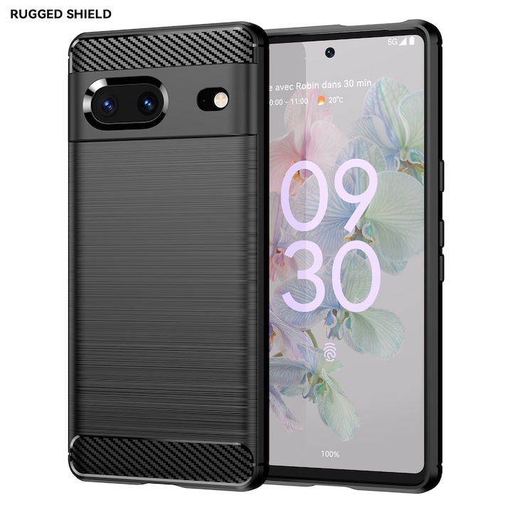Husa telefon, pentru Google Pixel 7, De inalta calitate subtire si usoara periata confortabila TPU Soft Feel, Carbon Fiber Negru