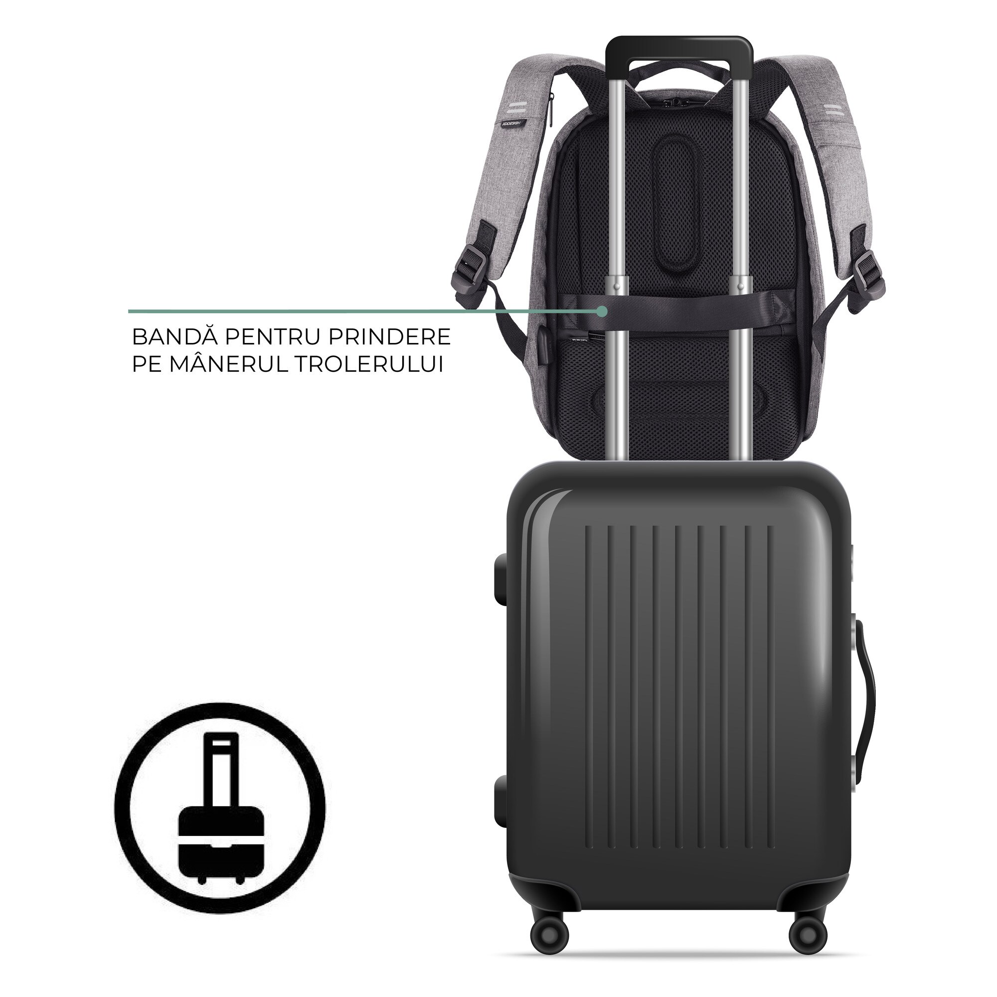 Rucsac Bobby Hero large, XD, antifurt, compartimente laptop 17" si tableta 12.9", materiale sustenabile, protectie impotriva taierii, rezistent la apa, 20l, gri, bandana Empath inclusa