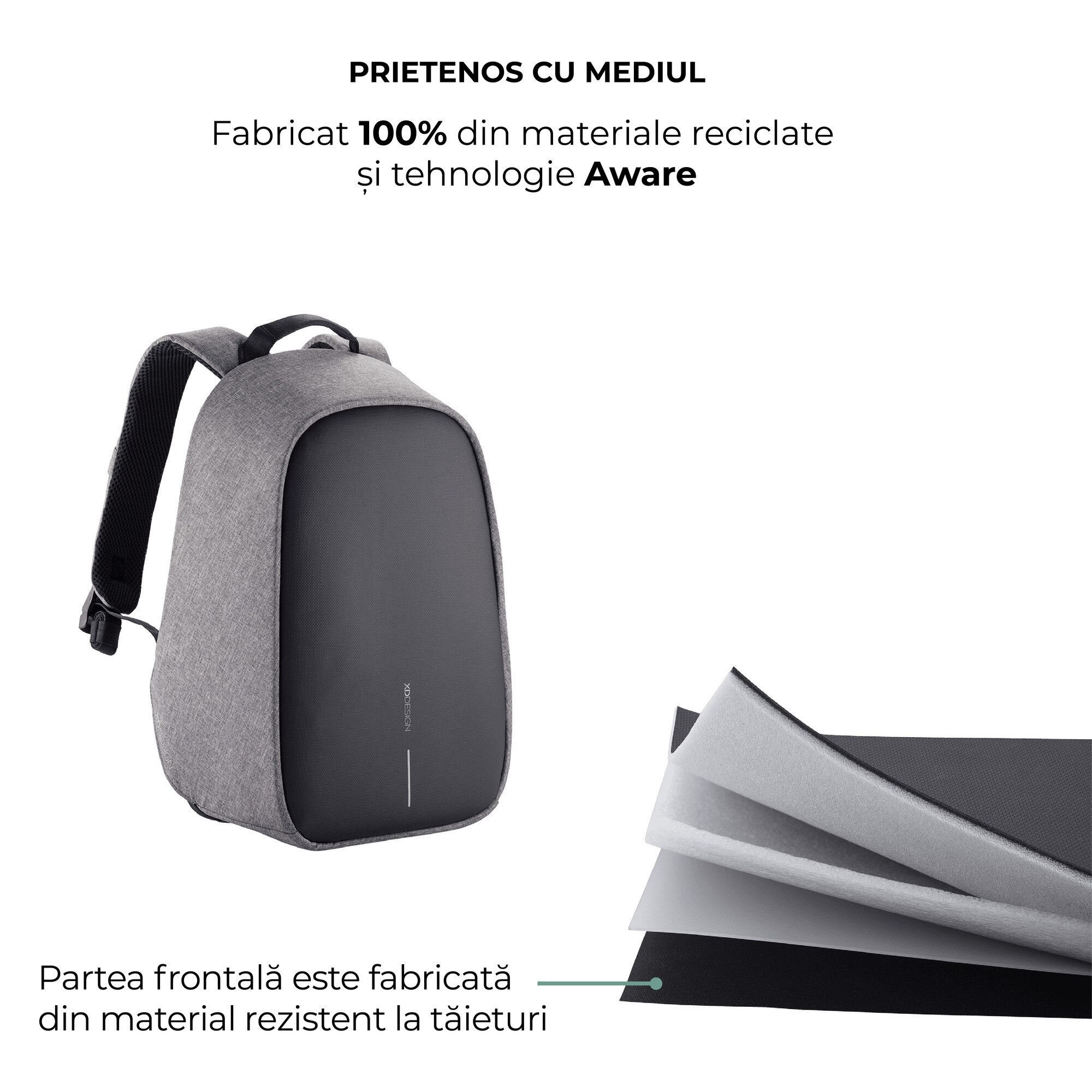 Rucsac Bobby Hero large, XD, antifurt, compartimente laptop 17" si tableta 12.9", materiale sustenabile, protectie impotriva taierii, rezistent la apa, 20l, gri, bandana Empath inclusa
