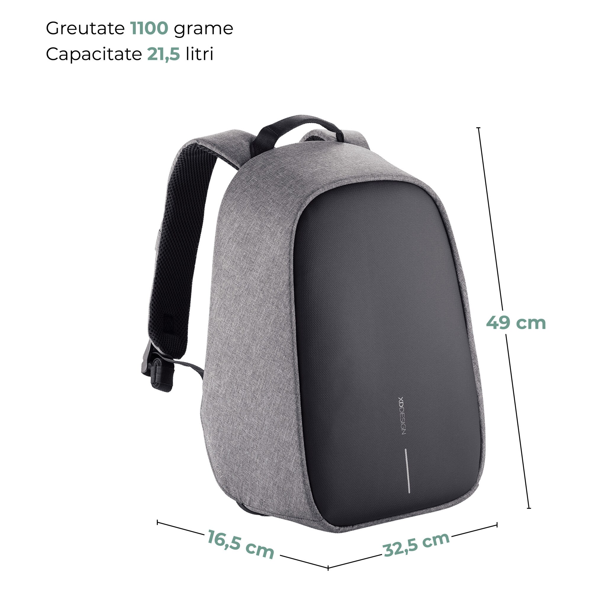 Rucsac Bobby Hero large, XD, antifurt, compartimente laptop 17" si tableta 12.9", materiale sustenabile, protectie impotriva taierii, rezistent la apa, 20l, gri, bandana Empath inclusa