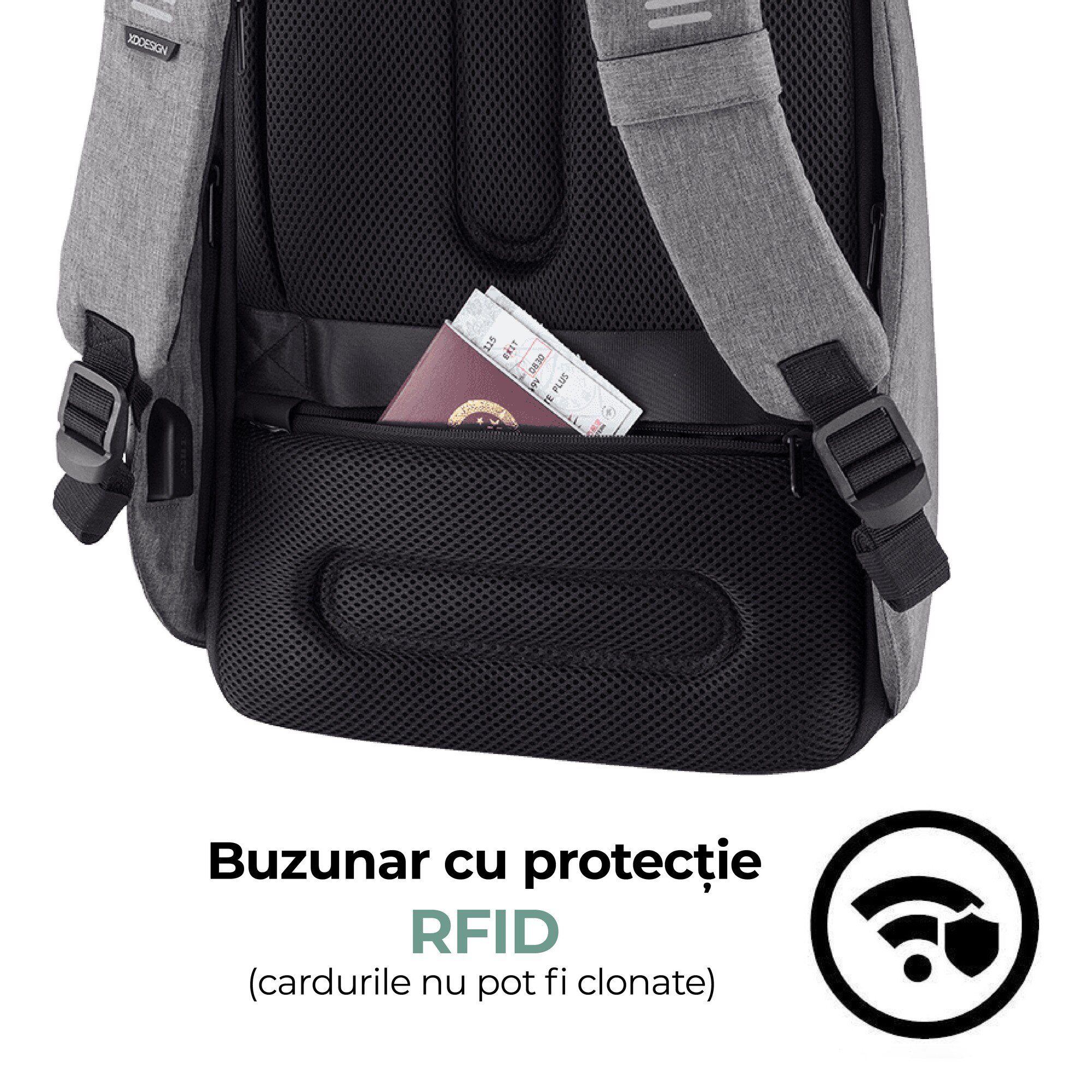 Rucsac Bobby Hero large, XD, antifurt, compartimente laptop 17" si tableta 12.9", materiale sustenabile, protectie impotriva taierii, rezistent la apa, 20l, gri, bandana Empath inclusa