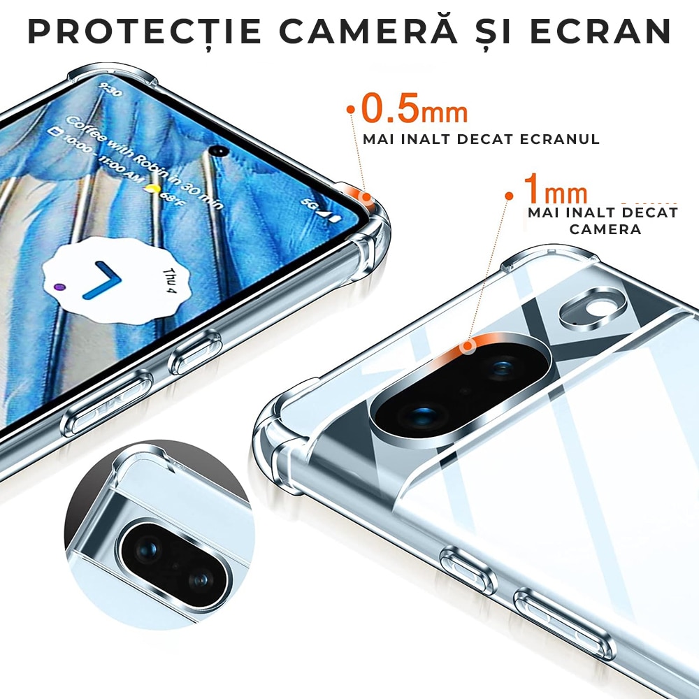 Husa pentru Google Pixel 8a Daden® Clear Silicone, Protectie Camera, Antisoc, Transparenta